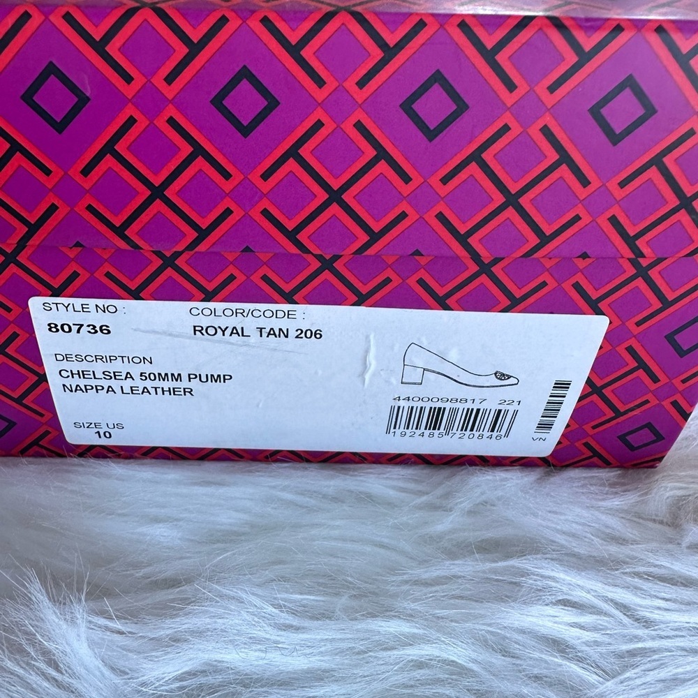 NWB Tory Burch Chelsea 50mm Pumps Napa Leather in Royal Tan - Picture 10 of 13